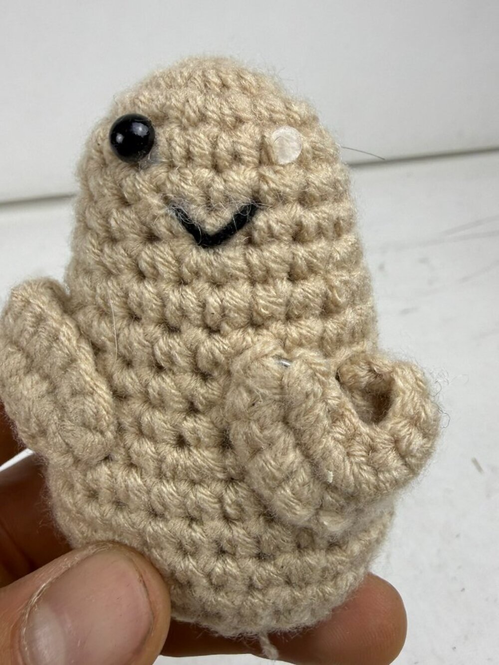 Handmade Crochet Potato Nugget Amigurumi Plush Tan 3" As-Is Missing Eye